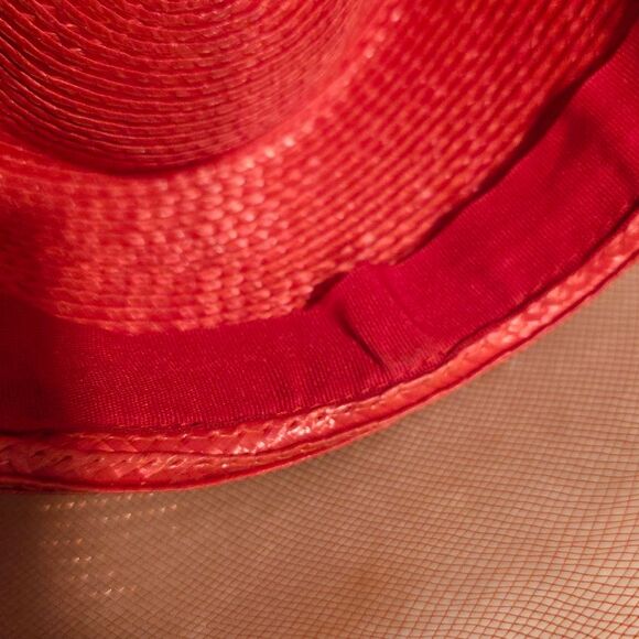 Vintage Red Pillbox Hat with Mesh Derby Church Formal Outfit - Picture 7 of 8